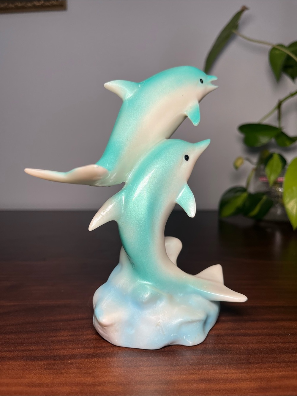 Vintage Glazed Ceramic Dolphin Figurine: Coastal Home Decor Dauphins 1980 - Picture 10 of 14